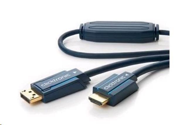 Kábel CLICTRONIC HQ Display Port - HDMI,  3 m,  3D,  pozlátené konektory,  dvojité tienenie