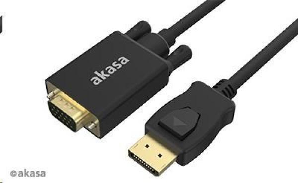 Kábel AKASA DisplayPort na VGA,  pozlátené konektory,  2 m