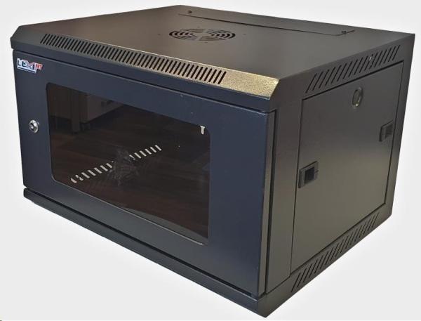 LEXI-Net 19" nástěnný rozvaděč 9U 600x450,  nosnost 60 kg,  skleněné dveře,  rozložený,  černý
