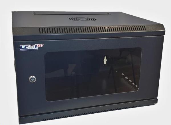 LEXI-Net 19" nástěnný rozvaděč 9U 600x450,  nosnost 60 kg,  skleněné dveře,  rozložený,  černý1