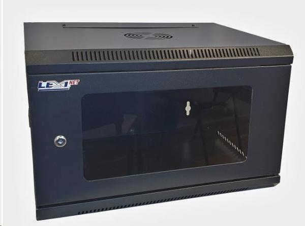 LEXI-Net 19" nástěnný rozvaděč 12U 600x450,  nosnost 60 kg,  skleněné dveře,  rozložený,  černý1