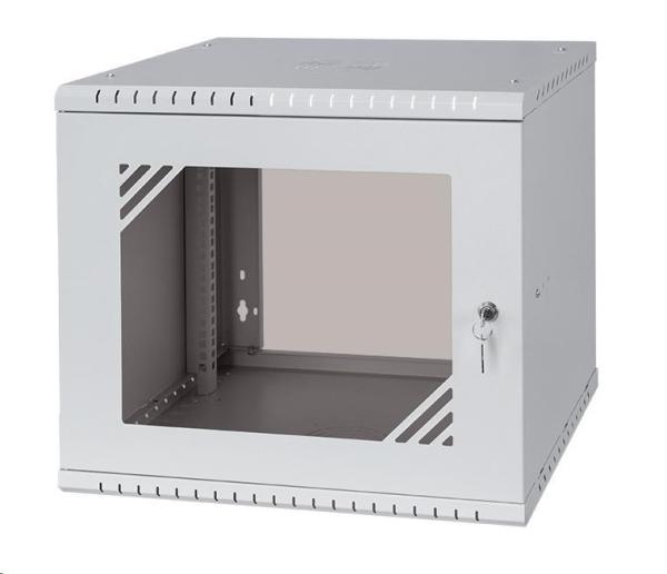 LEXI-Net 19" nástěnný rozvaděč Basic 9U 525x450,  skleněné dveře,  bez zad,  rozložený,  šedý