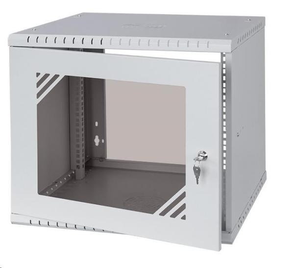 LEXI-Net 19" nástěnný rozvaděč Basic 9U 525x450,  skleněné dveře,  bez zad,  rozložený,  šedý2