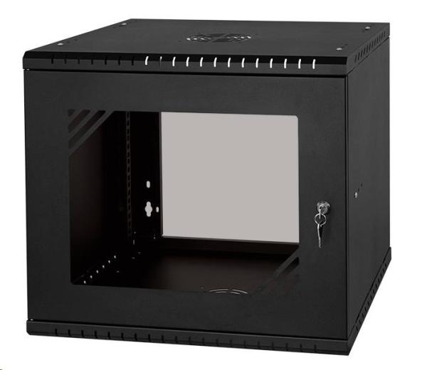 LEXI-Net 19" nástěnný rozvaděč Basic 9U 525x450,  skleněné dveře,  bez zad,  rozložený,  černý