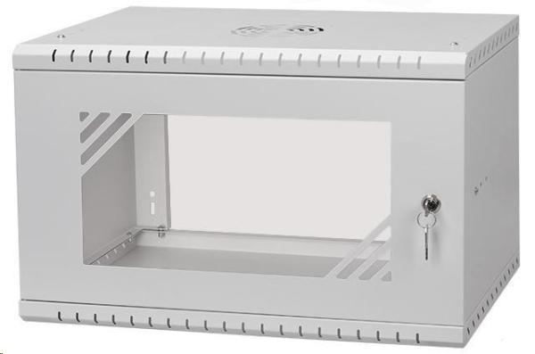 LEXI-Net 19" nástěnný rozvaděč Basic 6U 520x450,  skleněné dveře,  bez zad,  rozložený,  šedý