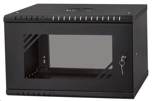 LEXI-Net 19" nástěnný rozvaděč Basic 6U 520x450,  skleněné dveře,  bez zad,  rozložený,  černý