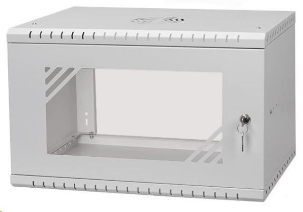 LEXI-Net 19" nástěnný rozvaděč Basic 6U 520x350,  skleněné dveře,  bez zad,  rozložený,  šedý