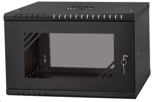 LEXI-Net 19" nástěnný rozvaděč Basic 6U 520x350,  skleněné dveře,  bez zad,  rozložený,  černý