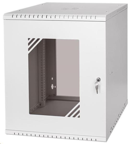 LEXI-Net 19" nástěnný rozvaděč Basic 12U 520x450,  skleněné dveře,  bez zad,  rozložený,  šedý