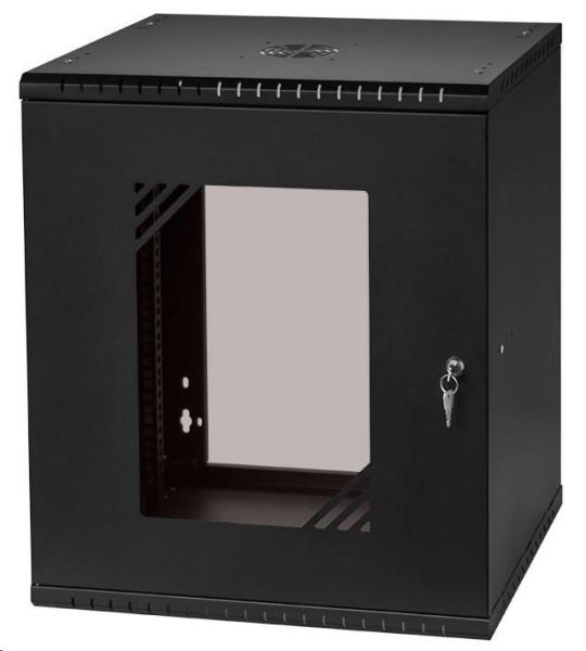 LEXI-Net 19" nástěnný rozvaděč Basic 12U 520x450,  skleněné dveře,  bez zad,  rozložený,  černý