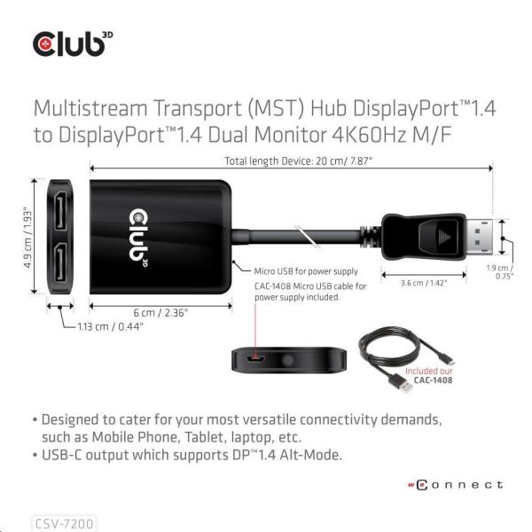 Club3D Hub MST USB-C na DisplayPort,  4K60Hz (M/ F)1