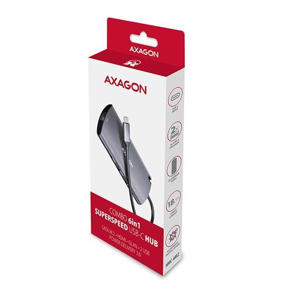 AXAGON HMC-6M2, USB 3.rozbočovač 2 Gen 1, 2x USB-A, HDMI, RJ-45 GLAN, SATA M.2 sloty, PD 100 W, kábel USB-C 18 cm10