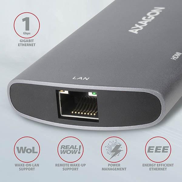 AXAGON HMC-6M2, USB 3.rozbočovač 2 Gen 1, 2x USB-A, HDMI, RJ-45 GLAN, SATA M.2 sloty, PD 100 W, kábel USB-C 18 cm7