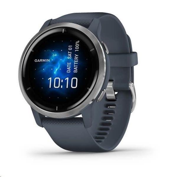 Garmin GPS sportovní hodinky Venu2 Silver/ Granite Blue Band