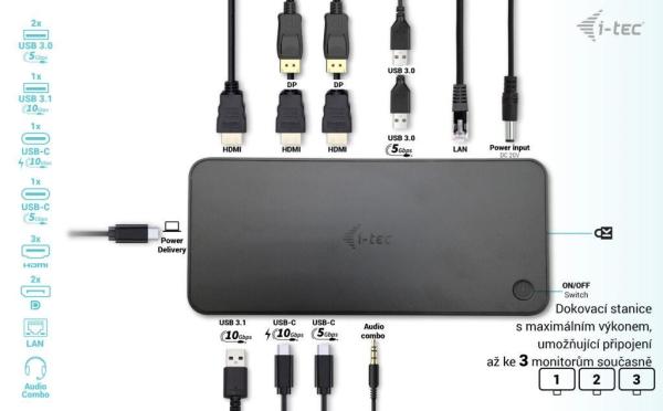 iTec USB 3.0 /  USB-C /  Thunderbolt,  3x 4K dokovacia stanica + Power Delivery 100W4