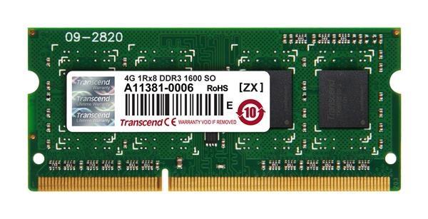 SODIMM DDR3 4GB 1600MHz TRANSCEND JetRam™,  512Mx8 CL11,  maloobchodný predaj