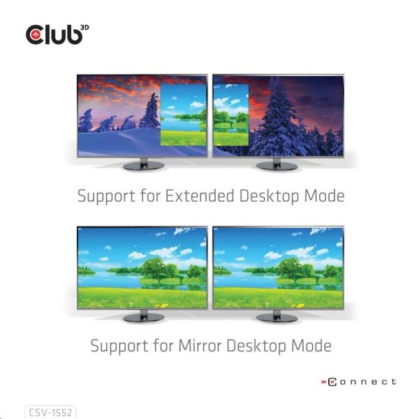 Club3D hub MST (Multi Stream Transport) USB3.2 Gen2 Type-C (DP Alt-Mode) na DisplayPort + HDMI 4K60Hz (M/ F)5