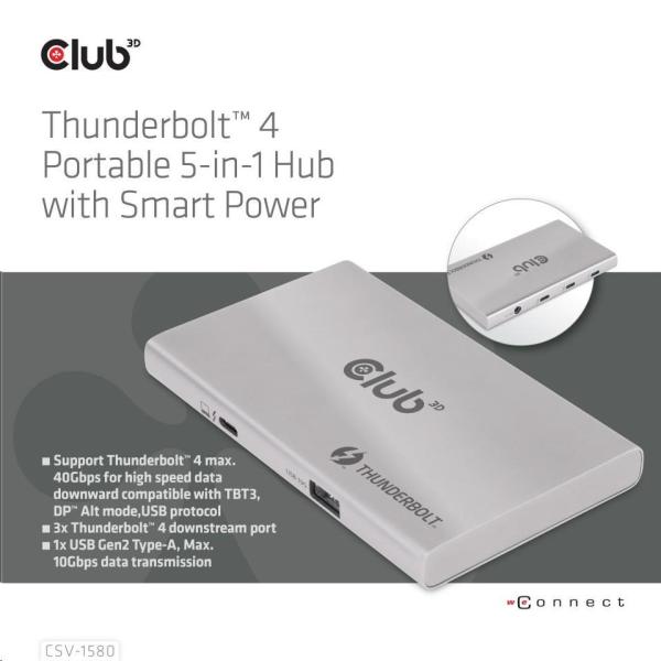 Club3D hubThunderbolt 4 Portable 5-in-1 Hub with Smart Power2