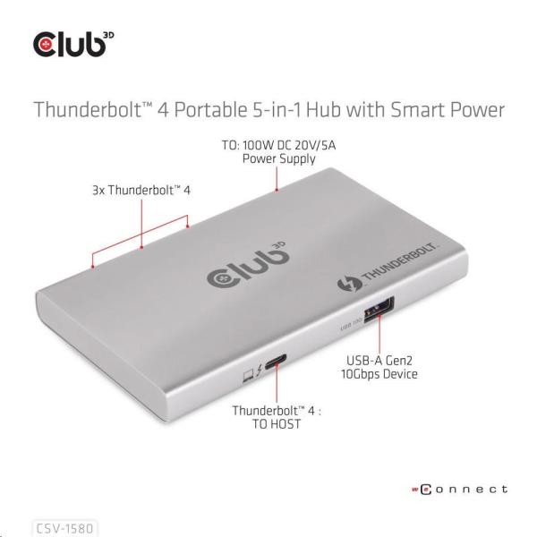 Club3D hubThunderbolt 4 Portable 5-in-1 Hub with Smart Power0