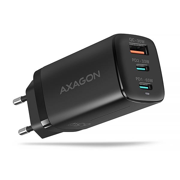 AXAGON ACU-DPQ65,  sieťová nabíjačka GaN 65W,  3x port (USB-A + dvojitý USB-C),  PD3.0/ QC4+/ PPS/ Apple