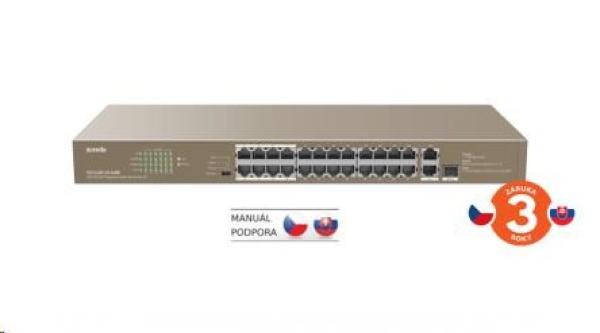 Tenda TEF1126P-24-410W PoE AF/ AT switch - 24x PoE 100 Mb/ s + 2x Uplink 1Gb/ s RJ45/ SFP, PoE+ 370W