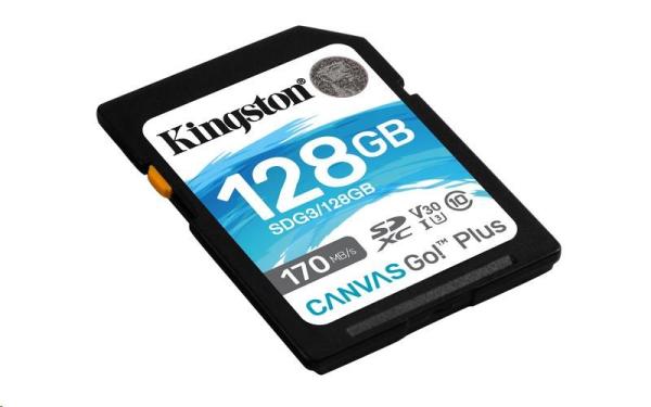 Kingston SDXC karta 128GB Canvas Go! Plus, R:170/W:90MB/s, Class 10, UHS-I, U3, V301