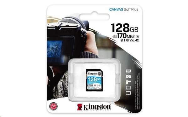 Kingston SDXC karta 128GB Canvas Go! Plus, R:170/W:90MB/s, Class 10, UHS-I, U3, V302