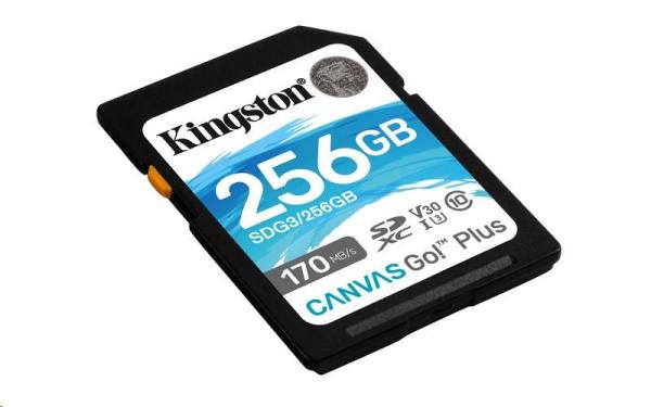 Kingston SDXC karta 256GB Canvas Go! Plus, R:170/W:90MB/s, Class 10, UHS-I, U3, V301