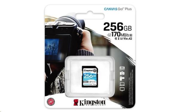 Kingston SDXC karta 256GB Canvas Go! Plus, R:170/W:90MB/s, Class 10, UHS-I, U3, V302