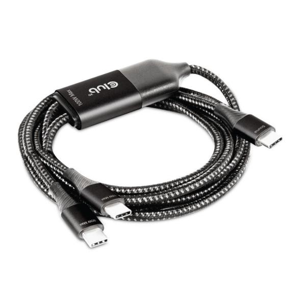 Nabíjací kábel Club3D USB Type-C,  nabíjací kábel Y na 2x USB Type-C max. 100W,  1.83m/ 6ft M/ M0