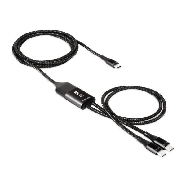 Nabíjací kábel Club3D USB Type-C,  nabíjací kábel Y na 2x USB Type-C max. 100W,  1.83m/ 6ft M/ M7