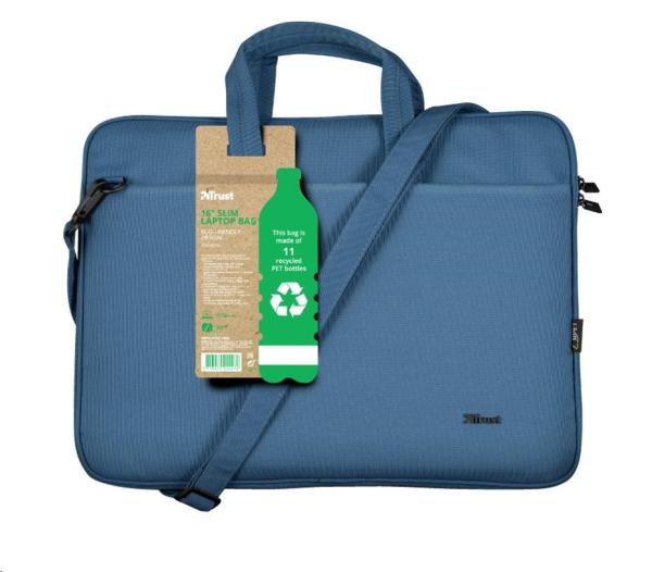 TRUST Taška na notebook 16" Bologna Slim Laptop Bag Eco,  modrá4
