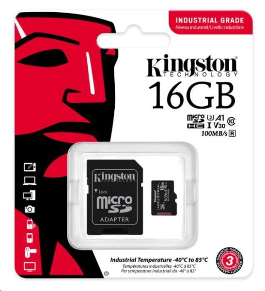 Karta Kingston 16GB microSDHC Industrial C10 A1 pSLC + adaptér SD1