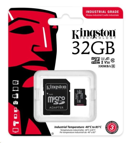 Karta Kingston 32GB microSDHC Industrial C10 A1 pSLC + adaptér SD2