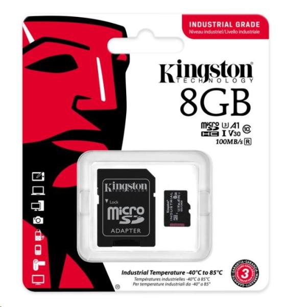 Karta Kingston 8GB microSDHC Industrial C10 A1 pSLC + adaptér SD2