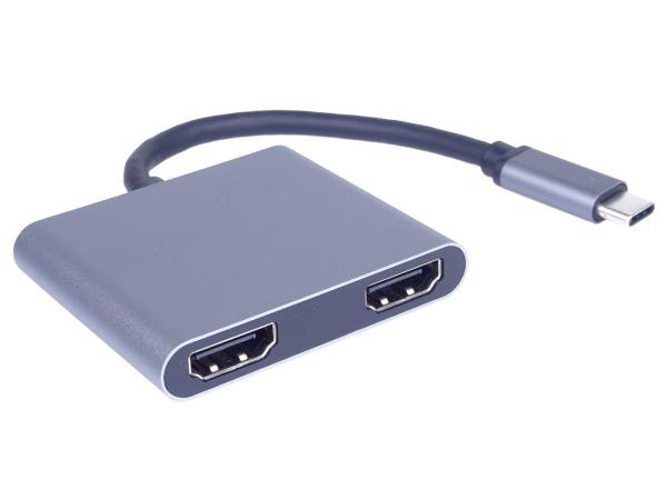 PremiumCord MST adaptér USB-C na 2x HDMI,  USB3.0,  PD,  4K a FULL HD 1080p rozlíšenie