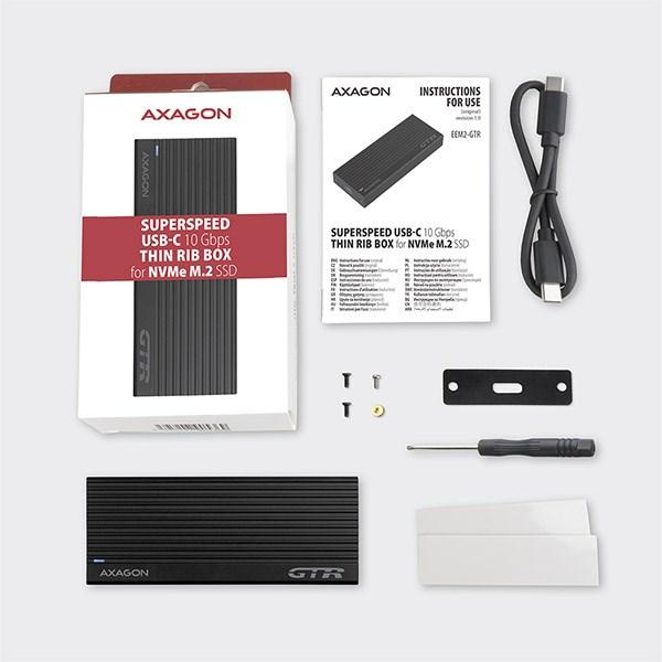 AXAGON EEM2-GTR,  USB-C 3.2 Gen 2 - M.2 NVMe SSD kovový box THIN RIB5