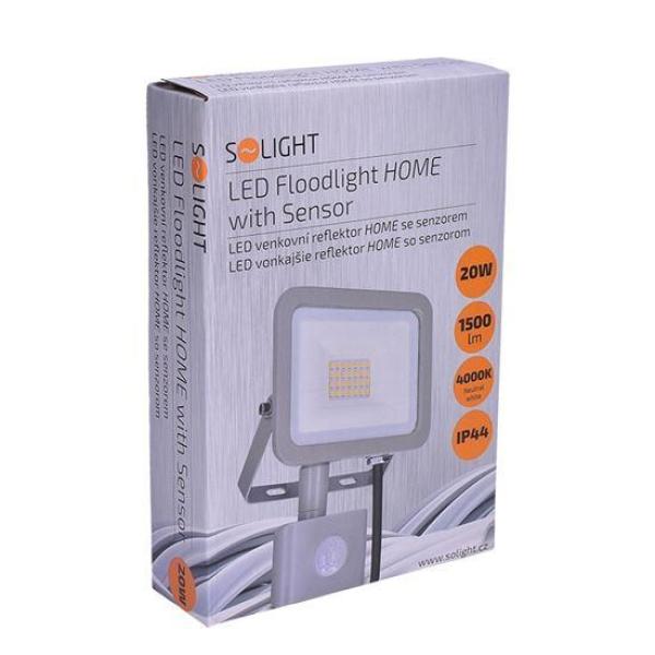Solight LED reflektor Home se sensorem,  20W,  1500lm,  4000K,  IP44,  šedý3