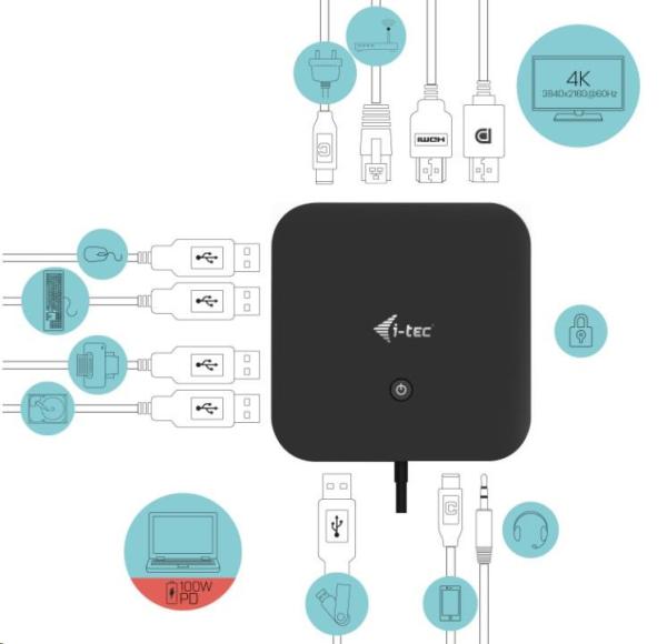 dokovacia stanica iTec USB-C HDMI DP,  Power Delivery 100 W + univerzálna nabíjačka 112 W3