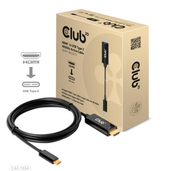 Club3D aktívny kábel HDMI na USB-C,  4K60Hz,  1.8m,  M/ M