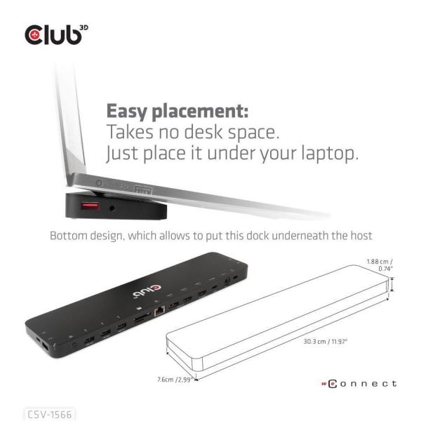 Club3D USB-C,  Triple Display DP Alt mode Displaylink Dynamic PD Charging Dock so 120 W PS5