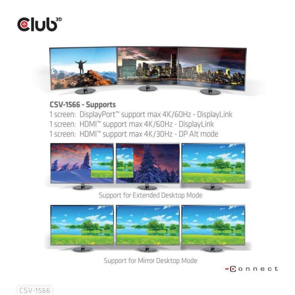 Club3D USB-C,  Triple Display DP Alt mode Displaylink Dynamic PD Charging Dock so 120 W PS6