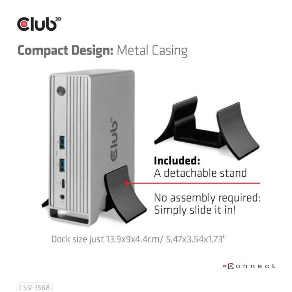Club3D USB-C, Triple Display DP Alt mode Displaylink Dynamic PD Charging Dock so 120 W PS8