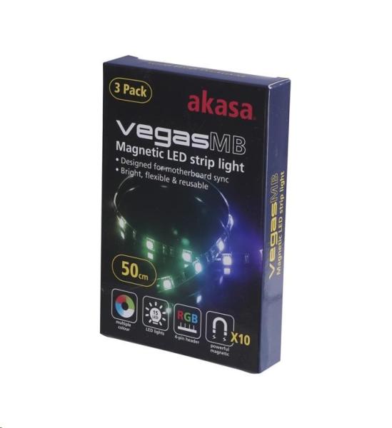 AKASA LED pásik Vegas MB,  V2,  magnetický,  OEM balenie,  bez 4pin adaptéra,  3ks v balení3