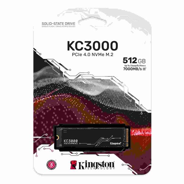 SSD disk Kingston 512 GB KC3000 M.2 2280 NVMe™ PCIe Gen 4 (R 7000 MB/s; W 3900 MB/s)2