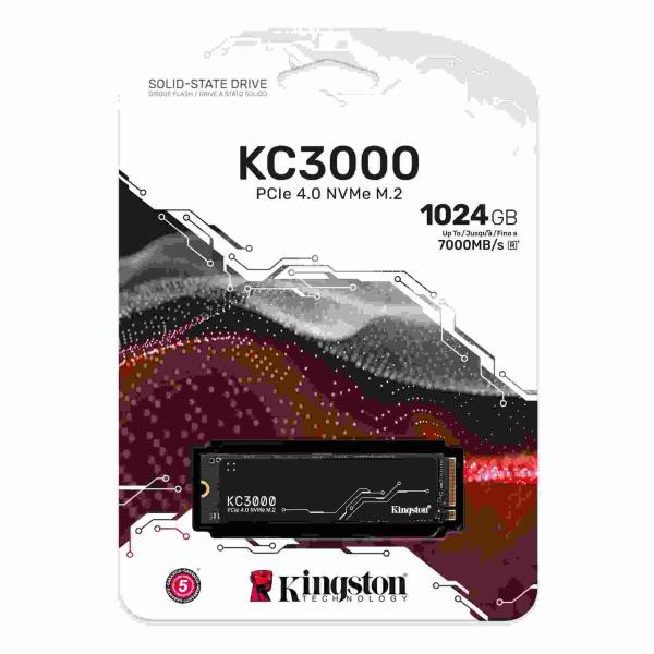 SSD disk Kingston 1024 GB KC3000 M.2 2280 NVMe™ PCIe Gen 4 (R 7000 MB/ s; W 6000 MB/ s)2