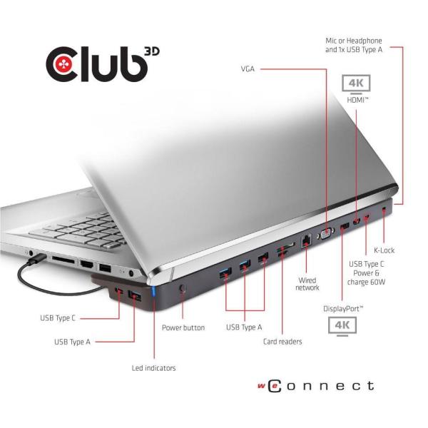 Dokovacia stanica Club3D USB-C 3.2 s napájacím adaptérom Triple Dynamic Display PD,  100 W2