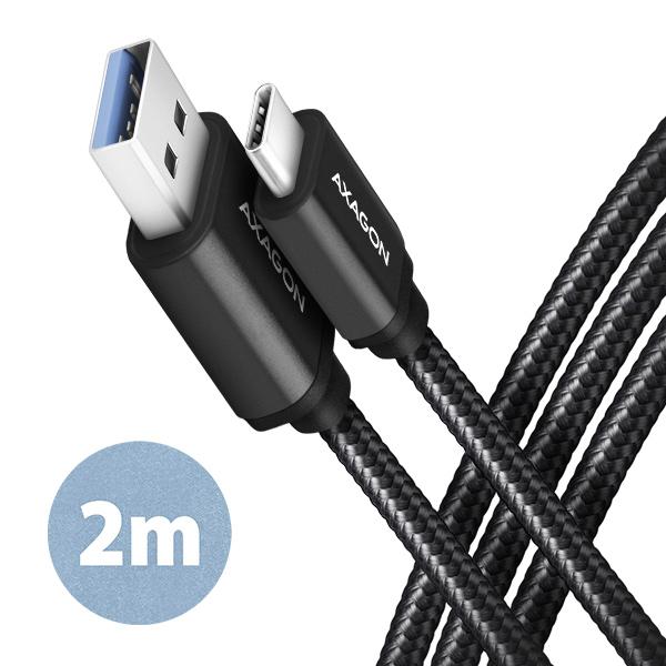 AXAGON BUCM3-AM20AB,  SPEED kábel USB-C <->USB-A,  2 m,  USB 3</ ->.2 Gen 1,  3A,  ALU,  opletenie,  čierna