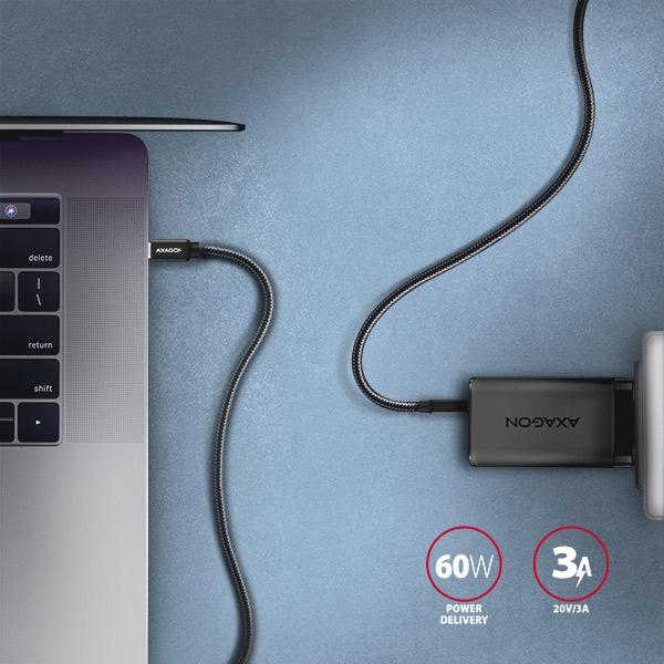 AXAGON BUCM3-CM10AB,  SPEED kábel USB-C <->USB-C,  1 m,  USB 3</ ->.2 Gen 1,  PD 60W 3A,  ALU,  opletenie,  čierna1