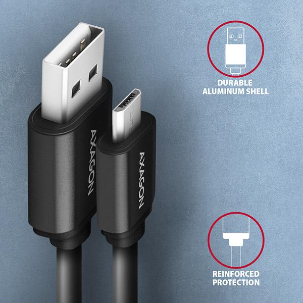 AXAGON BUMM-AM10TB,  TWISTER kábel Micro USB <->USB-A,  0</ ->.6 m,  USB 2.0,  2.4A,  ALU,  tpe,  čierna0